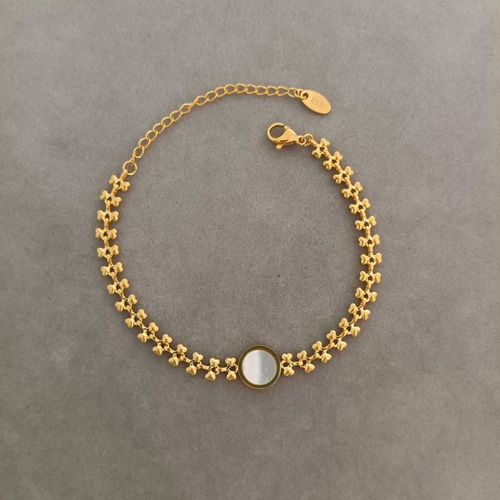 Bracelets À Maillons En Acier Inoxydable Pour Femmes, Bracelet À Breloques Tendance, Plaqué Or 18k, Coquille Blanche