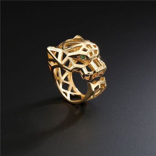 Chimhollow-Bague Léopard Pour Hommes Et Femmes, Yeux Verts, Têtes De Panthère Creuses, Index Animal, Bijoux De Fête