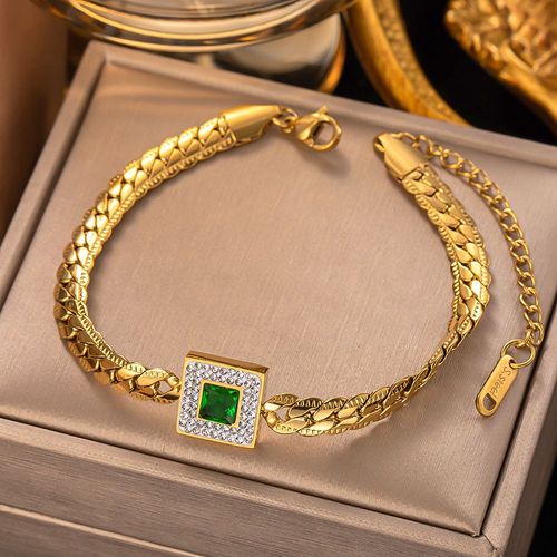 Sion L-Bracelet À Breloques En Acier Inoxydable Pour Femme, Bijoux Fins, Vert, Carré, Ne Se Décolore Pas, Cadeau, Nouvelle Mode