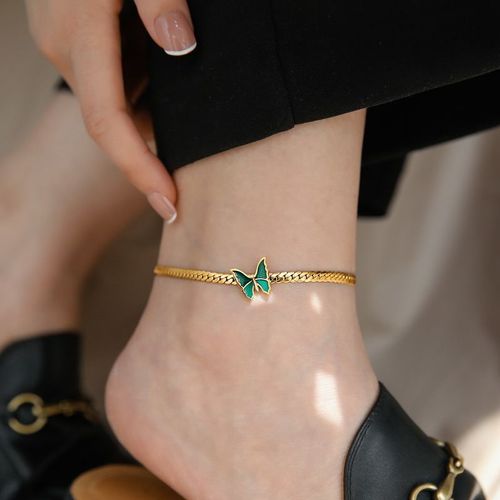 Sion L-Bracelet De Cheville En Acier Inoxydable Pour Femme, Bijoux Haut De Gamme, Papillon Vert Soudé, Breloque Optique, Nouvelle Mode