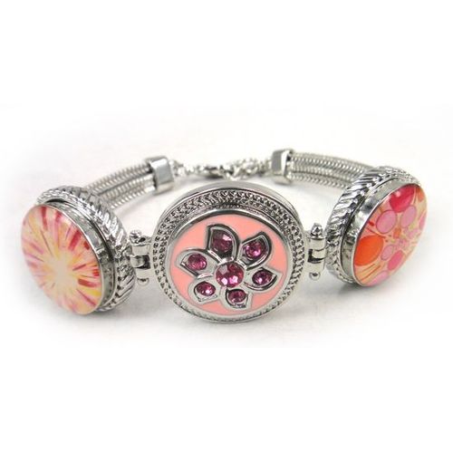 Bracelet À Boutons En Métal 1,8-2cm, Trois Pièces Avec Émail Rose Et Pierre Cz, Bijoux À Breloques En Alliage À La Mode, Livraison Gratuite