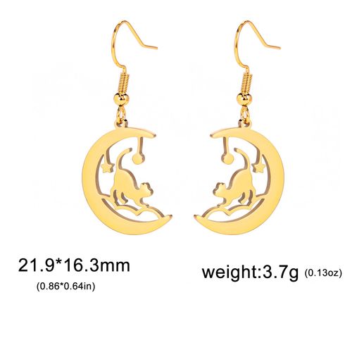Unift Boucles D'oreilles Étoile Et Lune En Acier Inoxydable Pour Femmes Et Filles, Chat, Animal, Goutte, Charmant, Chaton Céleste, Cadeau De Bijoux, Mode