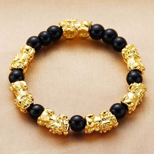 Bracelet Porte-Bonheur En Pierre D'obsidienne Pour Homme Et Femme, Bijou Unisexe Noir Pixiu Pour La Richesse, La Prière, La Méditation
