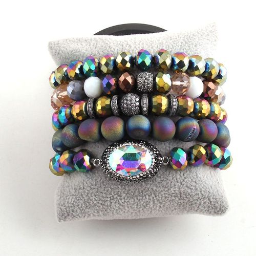 Rh-Ensemble De Bracelets En Perles De Pierre Naturelle, Beaux Bijoux Fantaisie, Cubique, Boule De Cristal Pavée, Bracelets