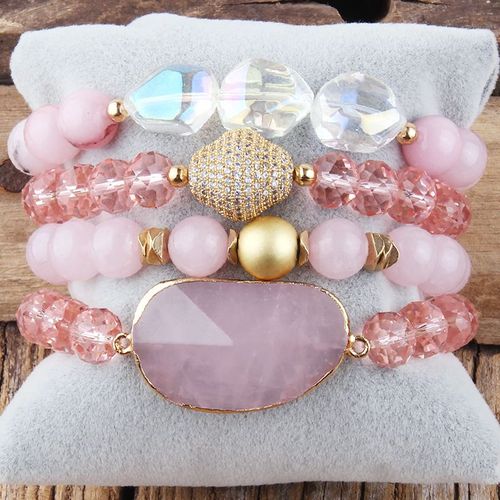 Rh-Ensembles De Bracelets En Perles Pour Femmes, Breloques En Pierre De Lune, Ensemble De Bracelets Empilés, Cadeau De Bijoux, Créateur De Mode, 4 Pièces