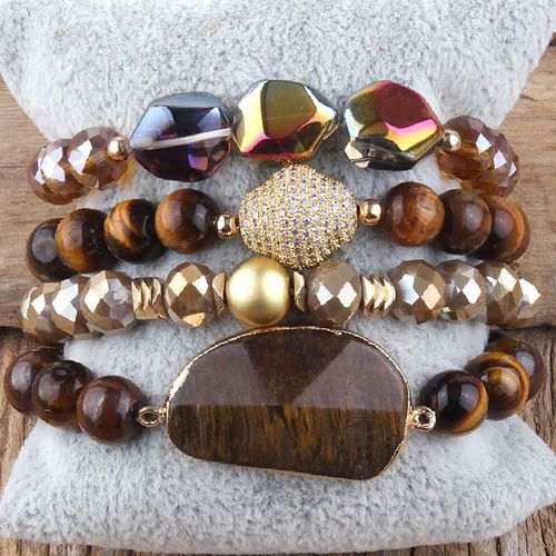 Rh-Ensembles De Bracelets En Perles Pour Femmes, Breloques En Pierre De Lune, Ensemble De Bracelets Empilés, Cadeau De Bijoux, Créateur De Mode, 4 Pièces