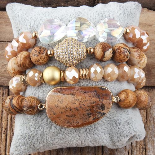 Rh-Ensembles De Bracelets En Perles Pour Femmes, Breloques En Pierre De Lune, Ensemble De Bracelets Empilés, Cadeau De Bijoux, Créateur De Mode, 4 Pièces