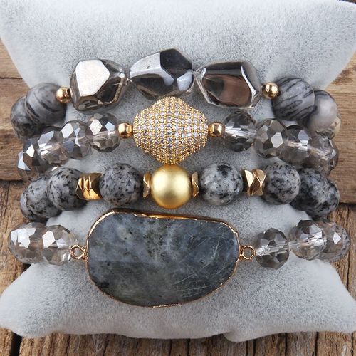 Rh-Ensembles De Bracelets En Perles Pour Femmes, Breloques En Pierre De Lune, Ensemble De Bracelets Empilés, Cadeau De Bijoux, Créateur De Mode, 4 Pièces