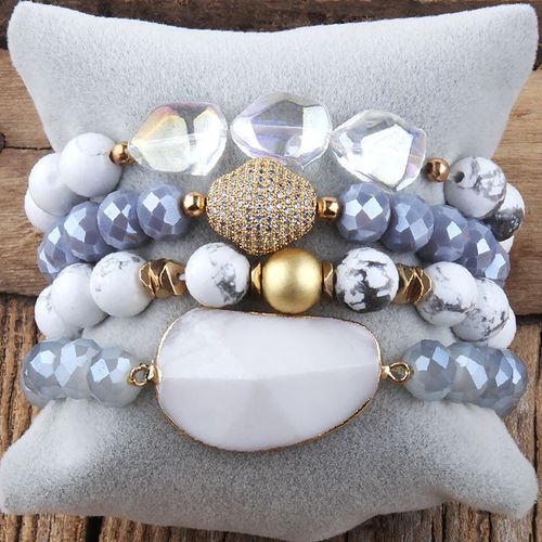Rh-Ensembles De Bracelets En Perles Pour Femmes, Breloques En Pierre De Lune, Ensemble De Bracelets Empilés, Cadeau De Bijoux, Créateur De Mode, 4 Pièces