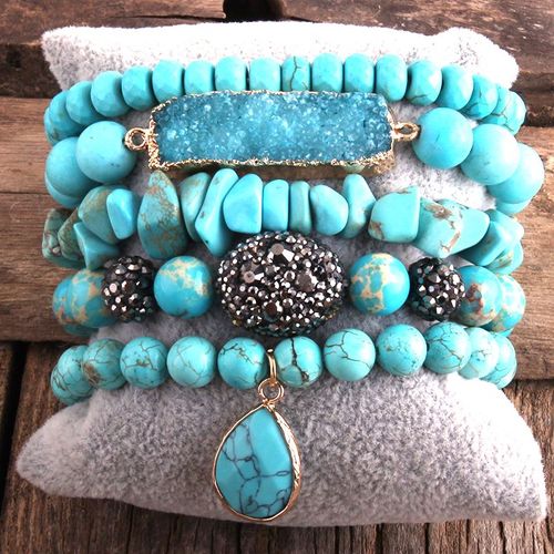 Rh-Ensembles De Bracelets En Pierre Naturelle Perlée Rouge Pour Femmes, Breloques Goutte Lomzy, Bijoux De Mode, Nouveau Créateur, 5 Pièces, Dropsunshine