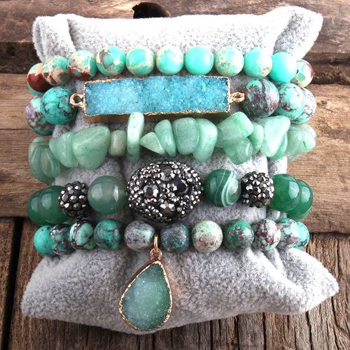 Rh-Ensembles De Bracelets En Pierre Naturelle Perlée Rouge Pour Femmes, Breloques Goutte Lomzy, Bijoux De Mode, Nouveau Créateur, 5 Pièces, Dropsunshine