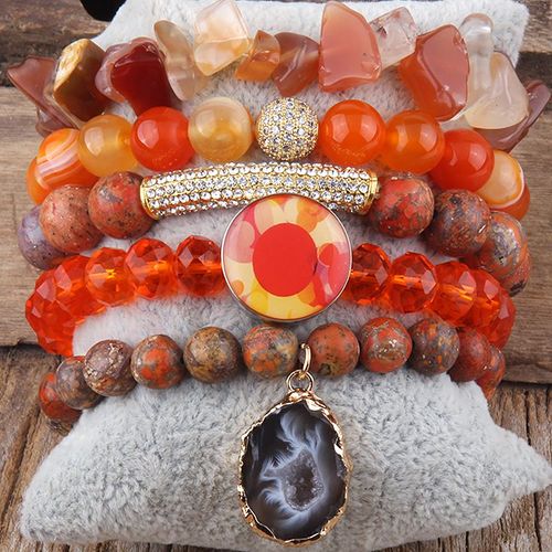 Rh-Ensembles De Bracelets En Pierre Naturelle Perlée Rouge Pour Femmes, Breloques Goutte Lomzy, Bijoux De Mode, Nouveau Créateur, 5 Pièces, Dropsunshine