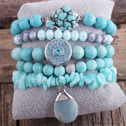 Rh-Ensembles De Bracelets En Pierre Naturelle Perlée Rouge Pour Femmes, Breloques Goutte Lomzy, Bijoux De Mode, Nouveau Créateur, 5 Pièces, Dropsunshine