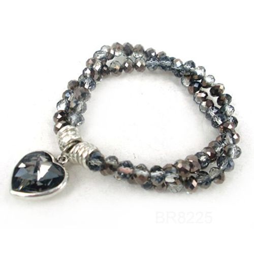 Mini Bracelet De Perles De Verre En Cristal Avec C¿Ur En Cristal Noir Pour Femmes, Double Élasticité, Livraison Gratuite, Nouvelle Collection