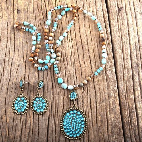 Rh Fashion-Ensemble De Bijoux Boho Pour Femme, Pierre Semi-Précieuse, Verre Noué, Pendentif Pavé De Cristal, Collier, Boucle D'oreille, Cadeau, Livraison Directe
