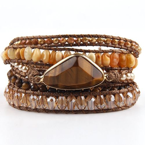 Hr Mode Bohème Bijoux Triangle Naturel Pierres Charme 5 Brins Mélange À La Main Wrap Perle Bracelets Festival Cadeau