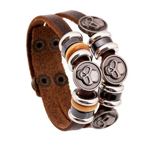 Bracelets Vintage Boho Gitane Hippie Punk Beige, Cordon Enroulé En Cuir Noir Marron Perles En Bois, Empiler Bracelets Pour Hommes, Bijoux De Poignet