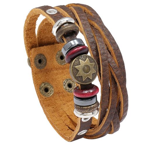Bracelets Vintage Boho Gitane Hippie Punk Beige, Cordon Enroulé En Cuir Noir Marron Perles En Bois, Empiler Bracelets Pour Hommes, Bijoux De Poignet