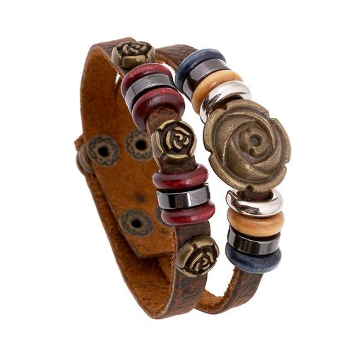 Bracelets Vintage Boho Gitane Hippie Punk Beige, Cordon Enroulé En Cuir Noir Marron Perles En Bois, Empiler Bracelets Pour Hommes, Bijoux De Poignet