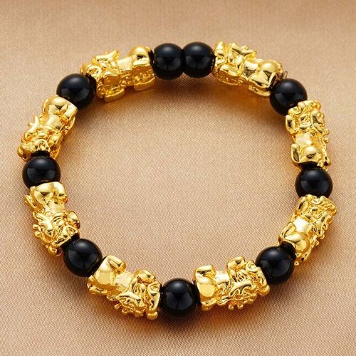 Bracelet Porte-Bonheur En Pierre D'obsidienne Pour Homme Et Femme, Bijou Unisexe Noir Pixiu Pour La Richesse, La Prière, La Méditation