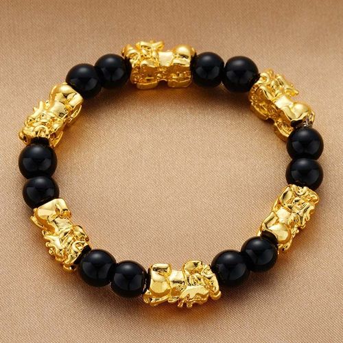 Bracelet Porte-Bonheur En Pierre D'obsidienne Pour Homme Et Femme, Bijou Unisexe Noir Pixiu Pour La Richesse, La Prière, La Méditation