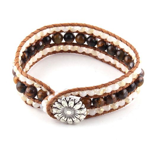 Bracelets Enroulés En Pierre Marron Et Verre De Cristal Beige Fait À La Main, Bijoux À La Mode, Belle Énergie, Livraison Directe