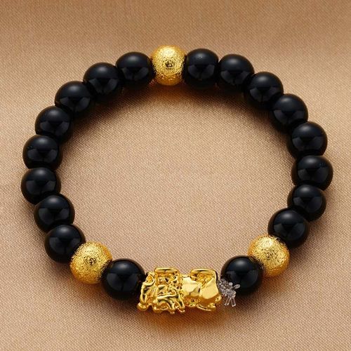 Bracelet Porte-Bonheur En Pierre D'obsidienne Pour Homme Et Femme, Bijou Unisexe Noir Pixiu Pour La Richesse, La Prière, La Méditation