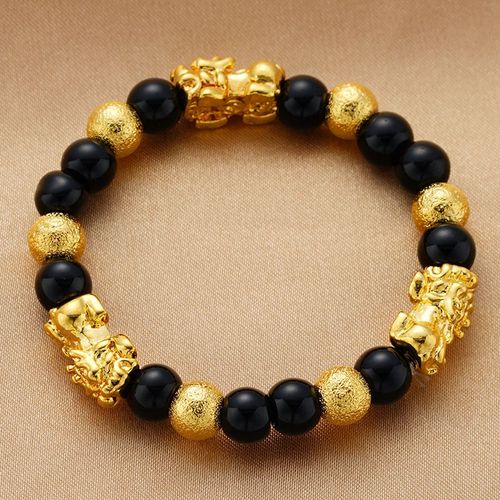 Bracelet Porte-Bonheur En Pierre D'obsidienne Pour Homme Et Femme, Bijou Unisexe Noir Pixiu Pour La Richesse, La Prière, La Méditation