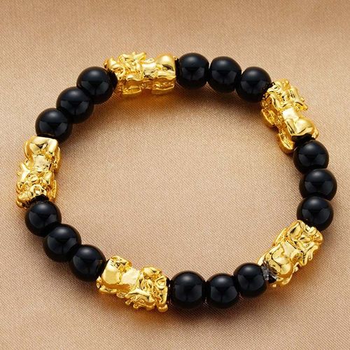 Bracelet Porte-Bonheur En Pierre D'obsidienne Pour Homme Et Femme, Bijou Unisexe Noir Pixiu Pour La Richesse, La Prière, La Méditation