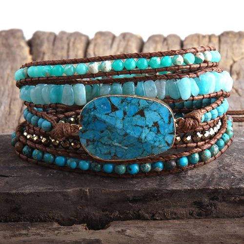 Rh-Bracelet Boho Vegan Fait À La Main Pour Femme, Charme De Charbon Naturel Mixte, 5 Brins Ronds, Bijoux De Styliste, Dropsunshine
