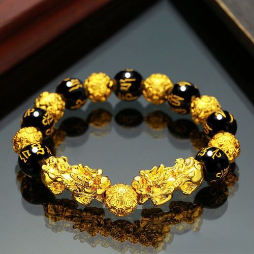 Bracelets En Obsidienne Noire Feng Shui Pour Hommes Et Femmes, Perles En Pierre D'obsidienne, Bracelet En Cuivre, Bijou De Richesse Pixiu