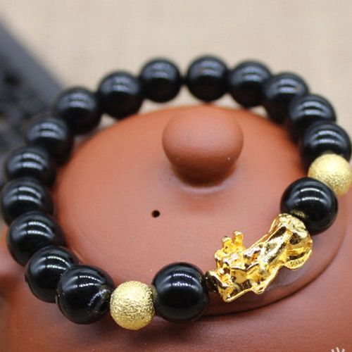 Bracelets En Obsidienne Noire Feng Shui Pour Hommes Et Femmes, Perles En Pierre D'obsidienne, Bracelet En Cuivre, Bijou De Richesse Pixiu