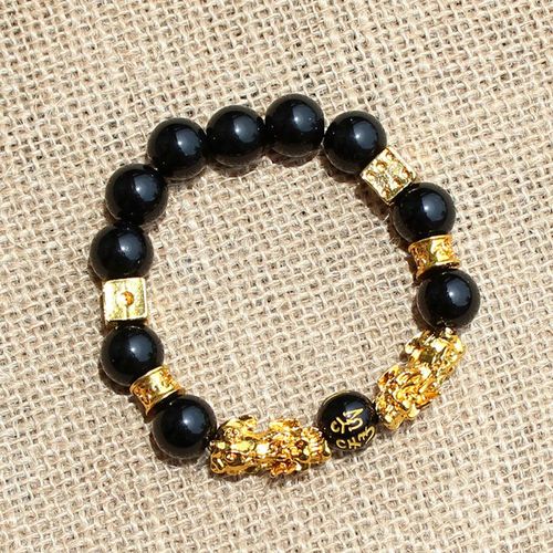 Bracelets En Obsidienne Noire Feng Shui Pour Hommes Et Femmes, Perles En Pierre D'obsidienne, Bracelet En Cuivre, Bijou De Richesse Pixiu