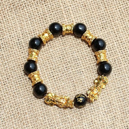 Bracelets En Obsidienne Noire Feng Shui Pour Hommes Et Femmes, Perles En Pierre D'obsidienne, Bracelet En Cuivre, Bijou De Richesse Pixiu