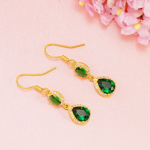 Boucles D'oreilles Pendantes Avec Pompon Incrusté De Biscuits Vert Et Rouge Pour Femme, Piercing D'oreille Exquis, Cubique Rempli, Bijoux De Mariage