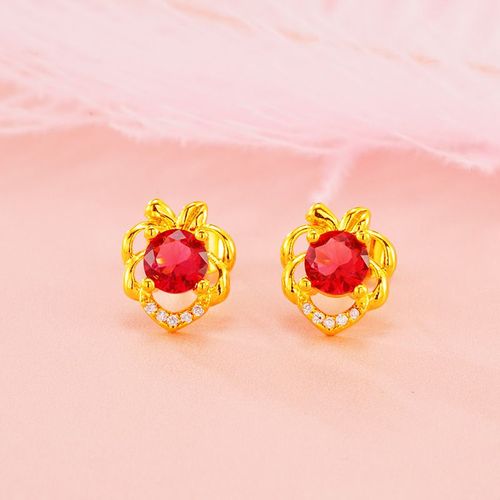 Boucles D'oreilles En Or 24k Pour Femmes, Bijoux De Mariage, Clous En Cristal, Vert, Rouge, Avec Gros Zircon, Strass