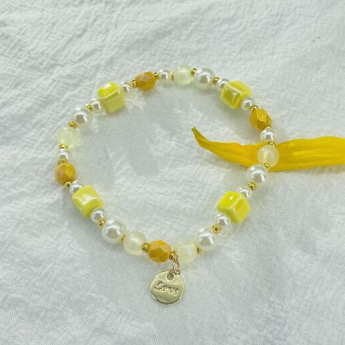 Bracelet À Breloques En Verre Céramique Jaune Pour Femme, Bijoux Y2k, Pendentif Rond, Amour, Yoga, Décontracté, Filles