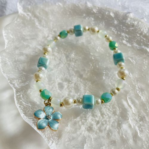 Bracelets Perlés Cyan Mignons Pour Femmes, Résine De Cristal, Perle Beige Porte-Bonheur, Bijoux De Charme Jogirls, Cadeau D'usure De Navire De Chia