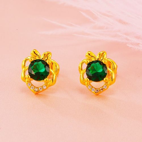 Boucles D'oreilles En Or 24k Pour Femmes, Bijoux De Mariage, Clous En Cristal, Vert, Rouge, Avec Gros Zircon, Strass