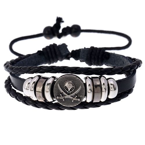 Bracelet À Breloques En Acier Inoxydable Extensible Pour Hommes, En Cuir Véritable Tressé, Punk Rock, Bijoux À La Mode, 2022