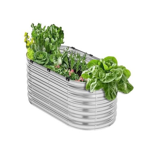 Jardinière-Vevor-1200x575x560 Mm-Lit De Jardin Surélevé Métal Galvanisé Bac De Plantation Ovale Fond Ouvert- Argent