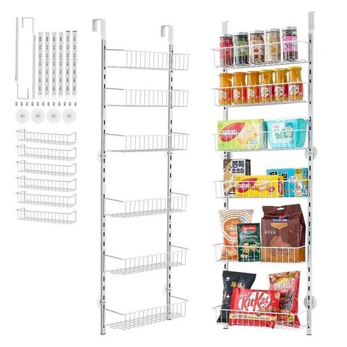 Organisateur De Garde-Manger À Suspendre Sur La Porte-Vevor-Étagère À Épices Murale Réglable-6 Niveaux-Blanc
