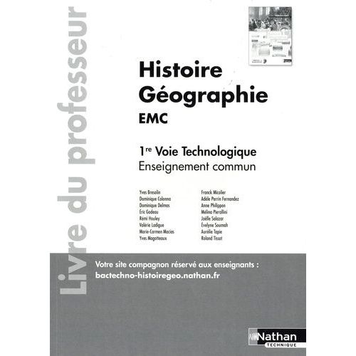 Histoire Géographie Emc 1re Voie Technologique Enseignement Commun - Livre Du Professeur