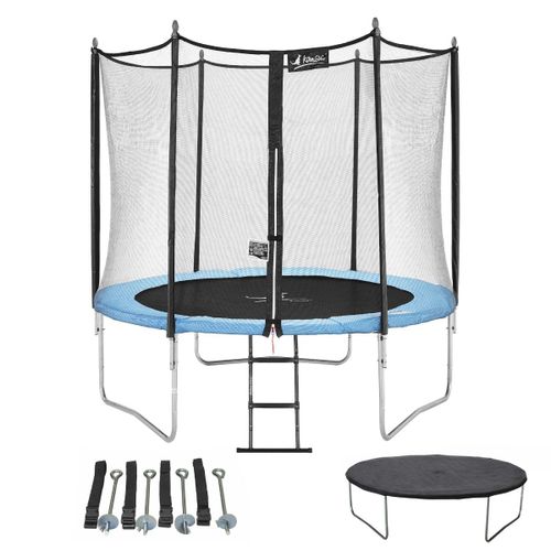 Kangui - Trampoline De Jardin 250 Cm + Filet De Sécurité + Échelle + Bâche De Protection + Kit D'ancrage | Normes Eu | Montage Facile