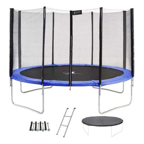 Trampoline Rond Bleu Ø360cm Avec Filet, Échelle, Bâche Et Kit Ancrage