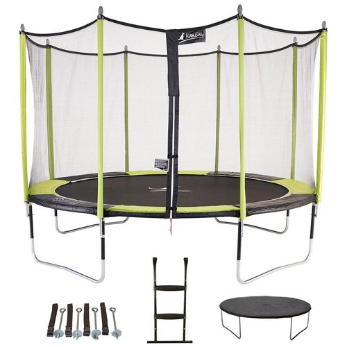 Kangui - Trampoline De Jardin 365 Cm + Filet De Sécurité + Échelle + Bâche De Protection + Kit D'ancrage Jumpi Vert/Noir 360