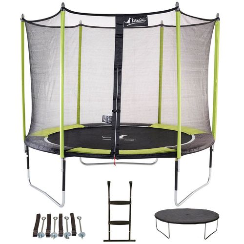 Kangui - Trampoline De Jardin 305 Cm + Filet De Sécurité + Échelle + Bâche De Protection + Kit D'ancrage Jumpi Vert/Noir 300