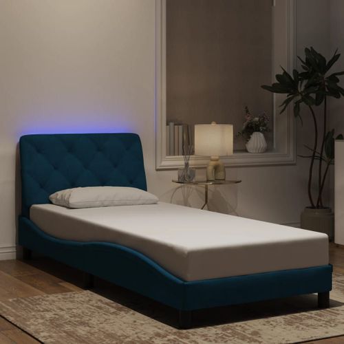 Vidaxl Cadre De Lit Avec Lumières Led Bleu 90x190 Cm Velours