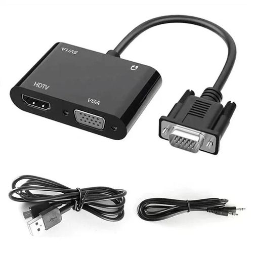 Adaptateur VGA vers VGA + HD double affichage avec prise Audio 3.5mm, câble d'alimentation USB, répartiteur 1 entrée 2 sorties, convertisseur 1080P pour ordinateur de bureau-VGA to VGA HD 2in1