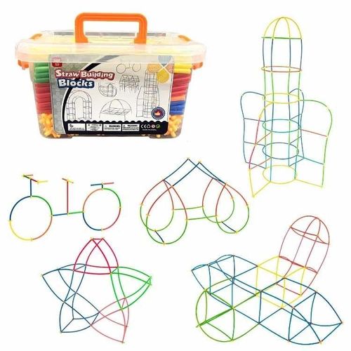 bricolage en plastique 4D paille blocs de construction joint drôle développement jouets 400pcs tuyau + 400 connecteurs en boîte